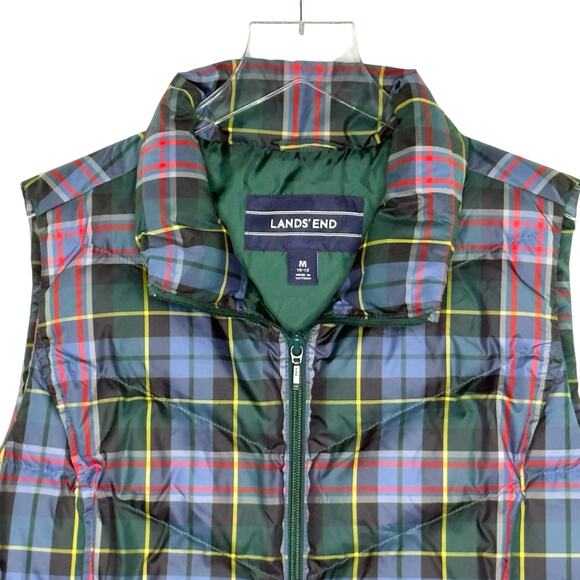 Lands End M Puffer Down Plaid Vest Tartan Navy Green Outdoor Preppy - Picture 4 of 9
